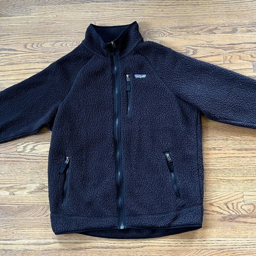 SOLD Patagonia Black Sherpa Fleece Zip Up Jacket Top Mens Size Large - Picture 1 of 9